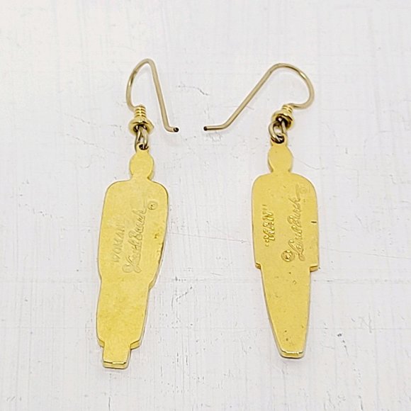 Vintage Signed Laurel Burch Man Woman Enamel Dangle Earrings, Blue, EUC - Picture 2 of 3